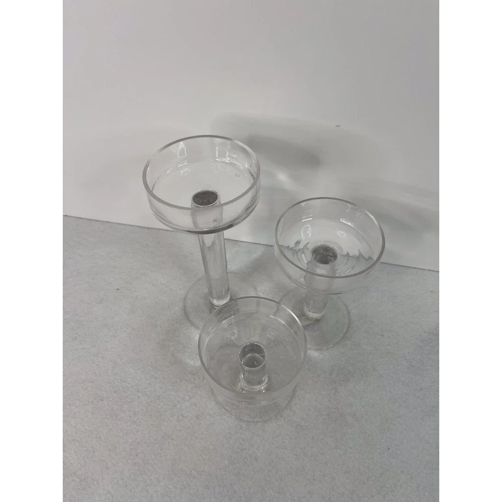 Glass Candle Holder Set Of 3 Clear Crystal Candlestick Red Candles Included
